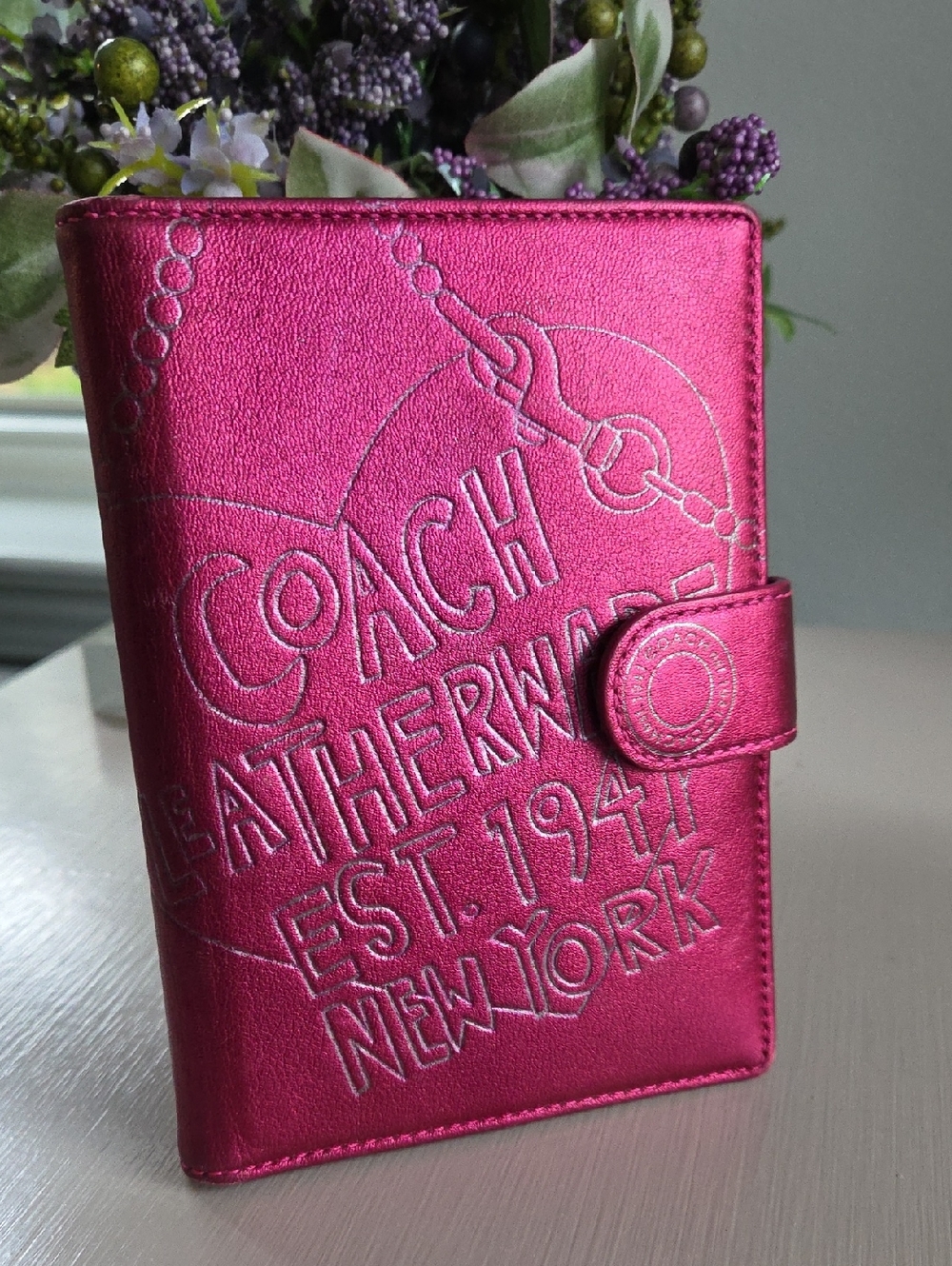 COACH  Metallic Fuchsia POPPY Leather Passport Wallet